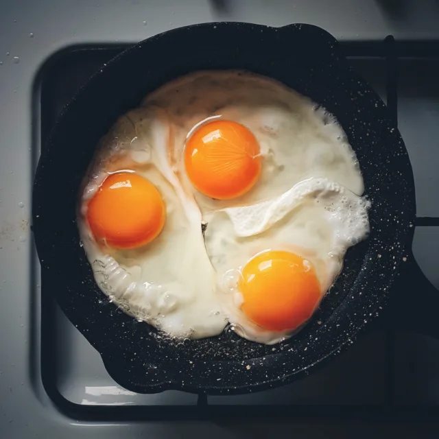 Photo by Hasan Almasi 1 sunny side up egg on black frying pan