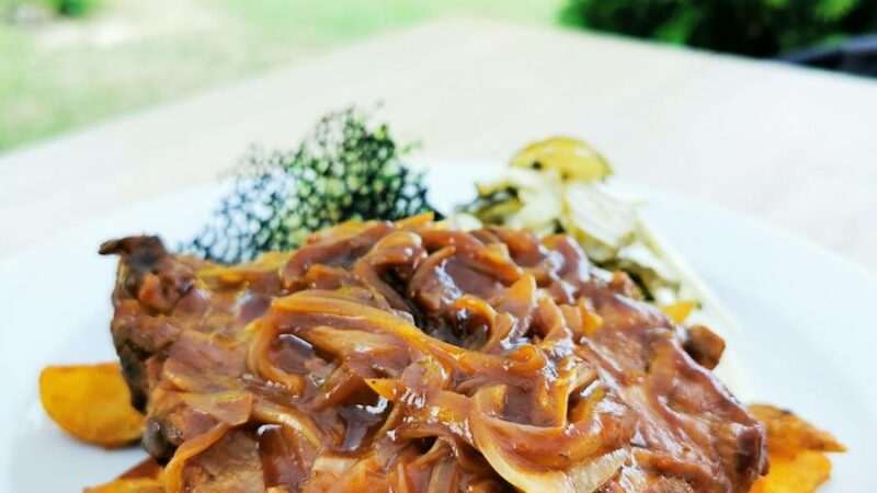 Close-up of Liver, Bacon and Onions