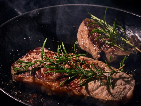 steak, pan, rosemary