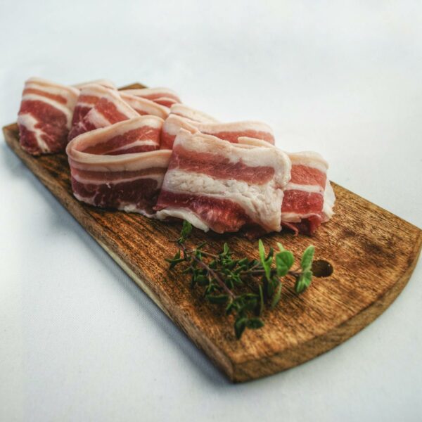 Food Photography of Sliced Bacon on Top of Brown Chopping Board